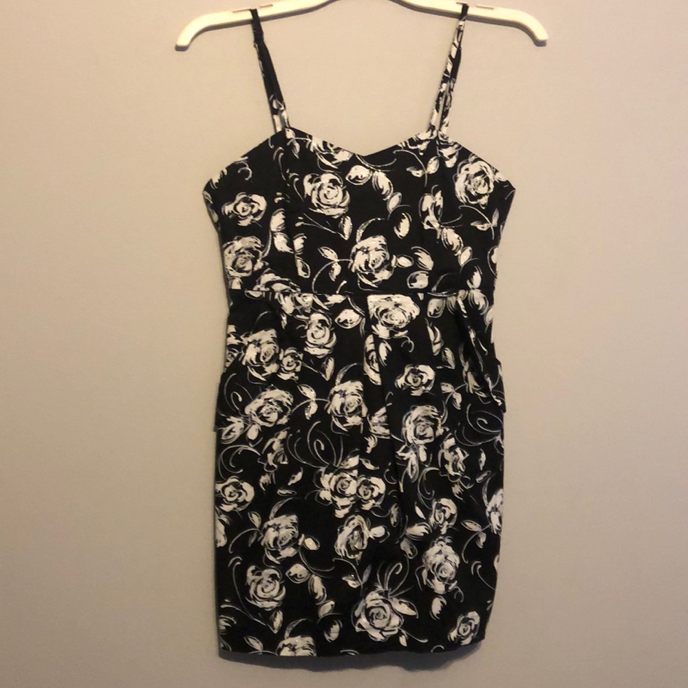 Black and white rose mini dress